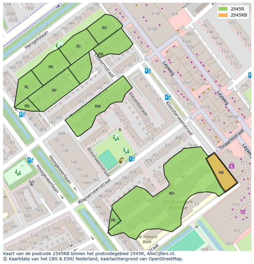 Afbeelding van het postcodegebied 2545 RB op de kaart.
