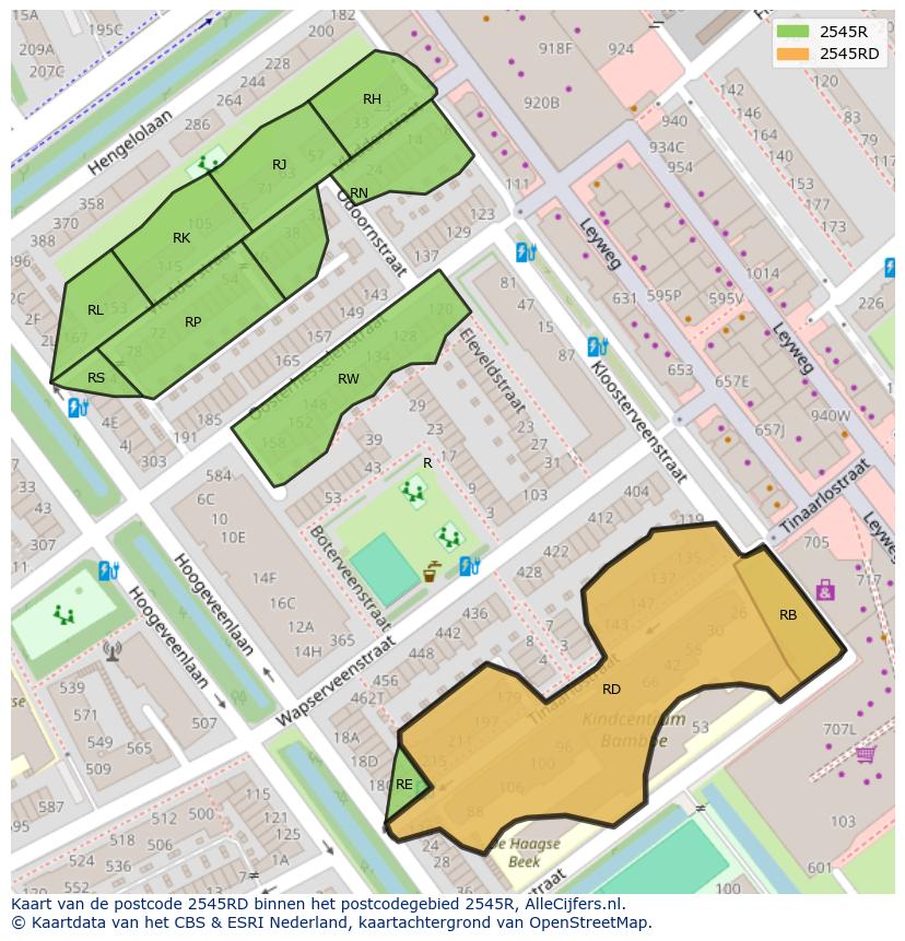 Afbeelding van het postcodegebied 2545 RD op de kaart.