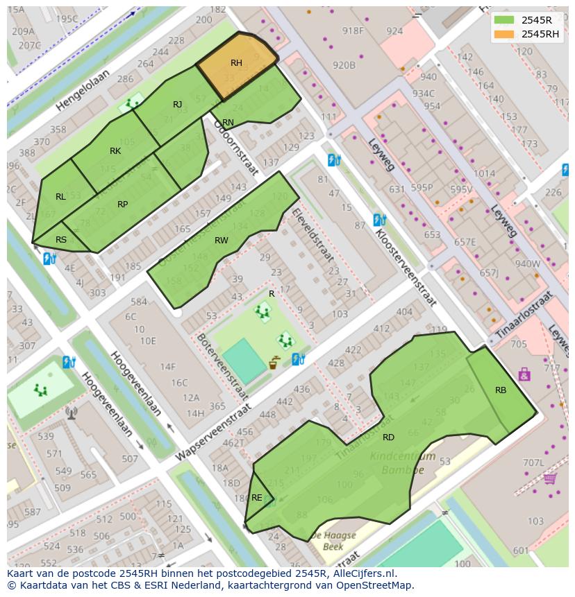 Afbeelding van het postcodegebied 2545 RH op de kaart.