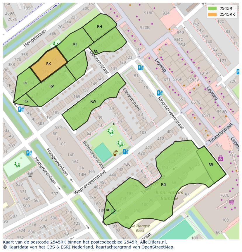 Afbeelding van het postcodegebied 2545 RK op de kaart.