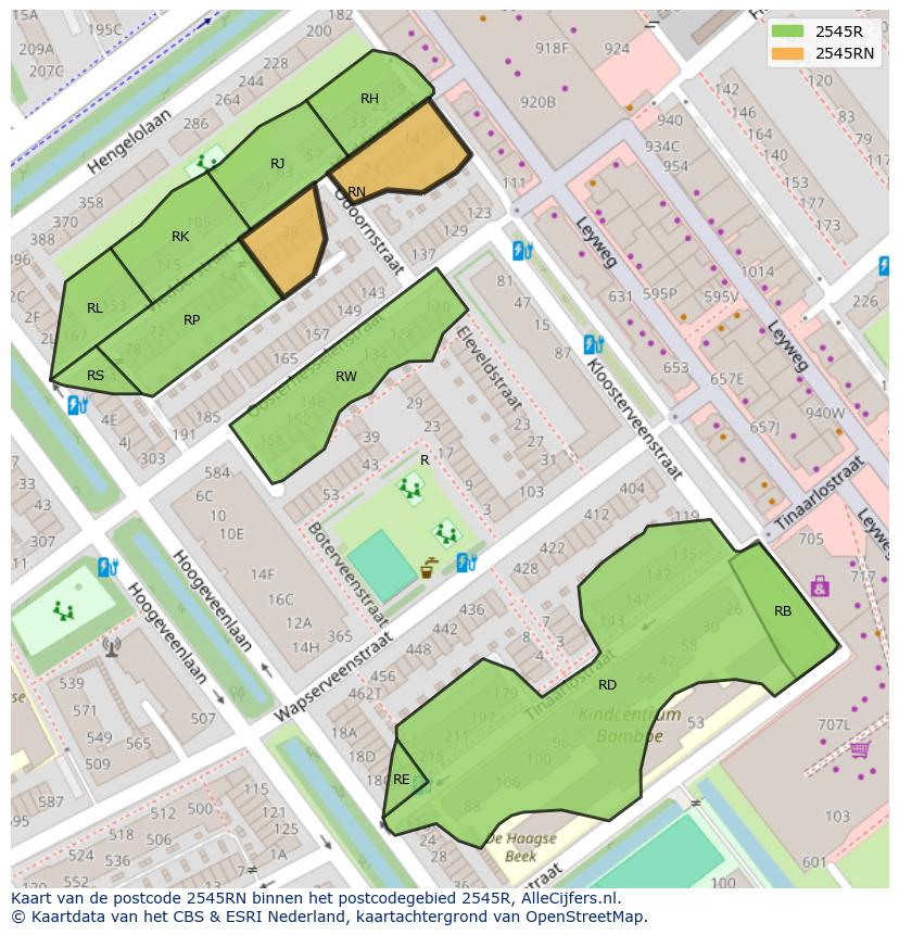 Afbeelding van het postcodegebied 2545 RN op de kaart.