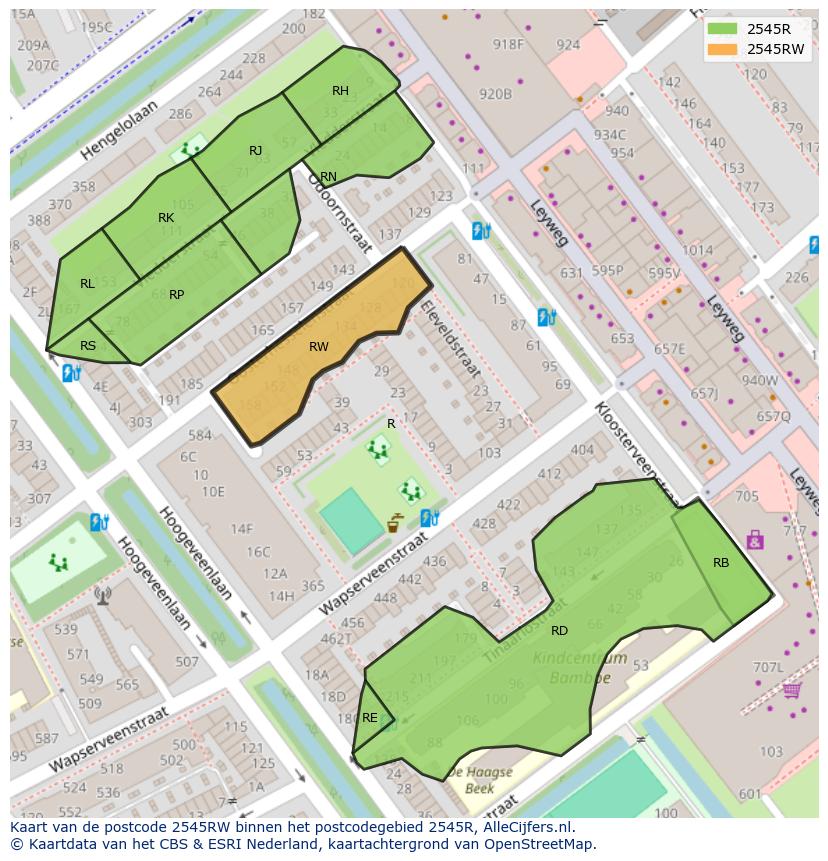 Afbeelding van het postcodegebied 2545 RW op de kaart.