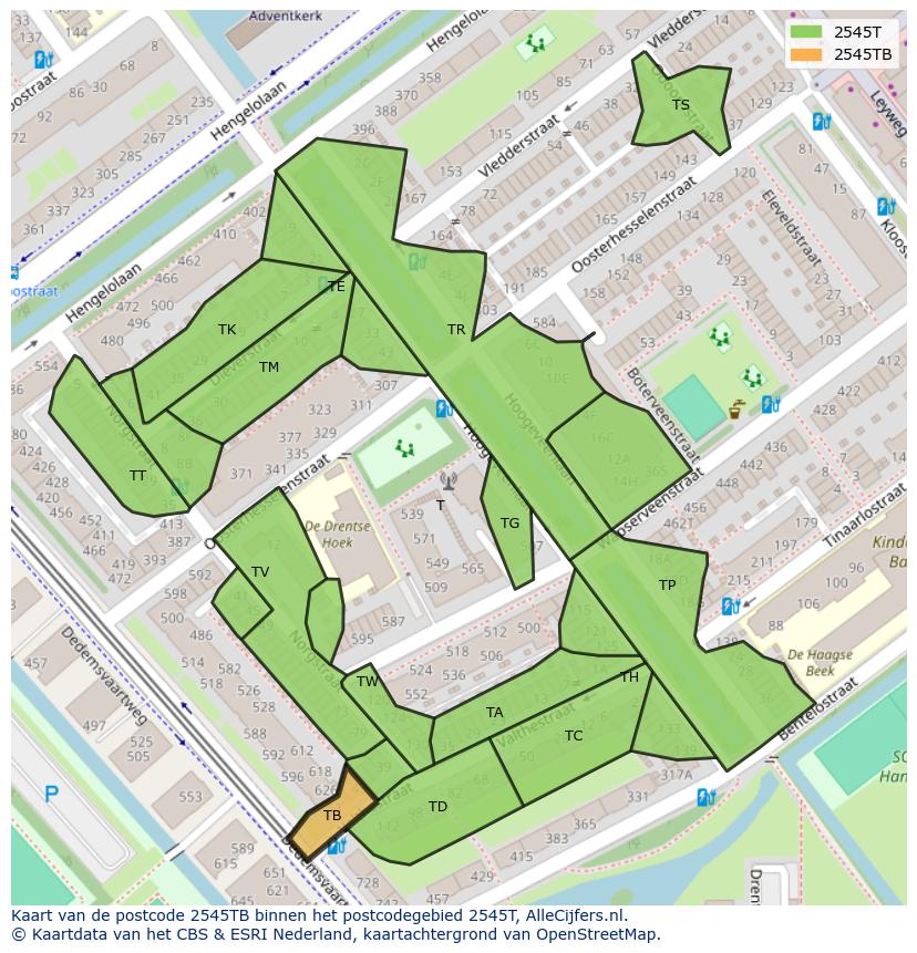 Afbeelding van het postcodegebied 2545 TB op de kaart.