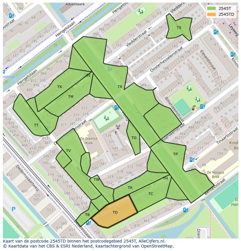 Afbeelding van het postcodegebied 2545 TD op de kaart.