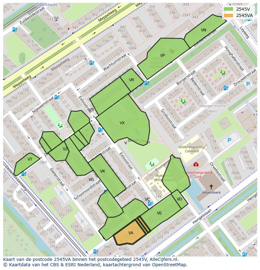 Afbeelding van het postcodegebied 2545 VA op de kaart.