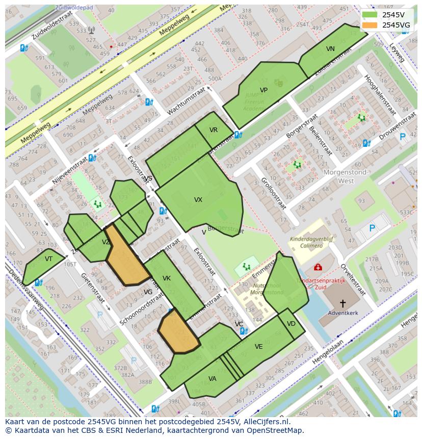 Afbeelding van het postcodegebied 2545 VG op de kaart.
