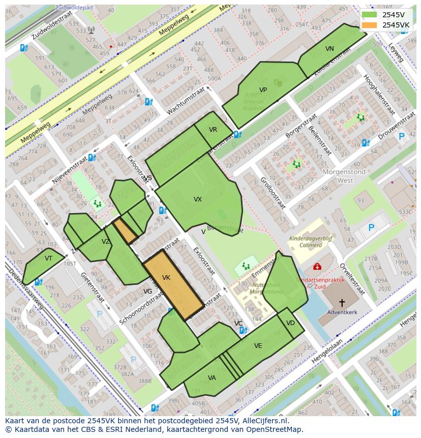 Afbeelding van het postcodegebied 2545 VK op de kaart.