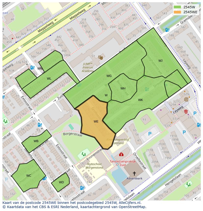Afbeelding van het postcodegebied 2545 WE op de kaart.