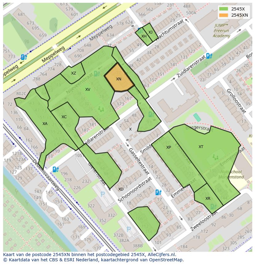 Afbeelding van het postcodegebied 2545 XN op de kaart.