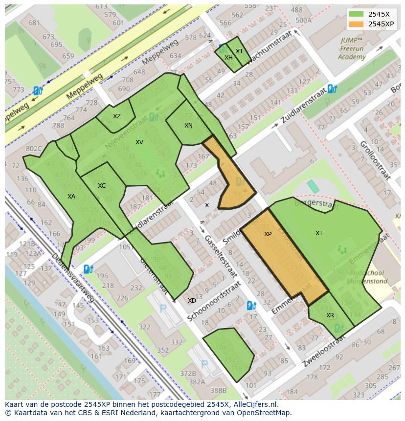 Afbeelding van het postcodegebied 2545 XP op de kaart.
