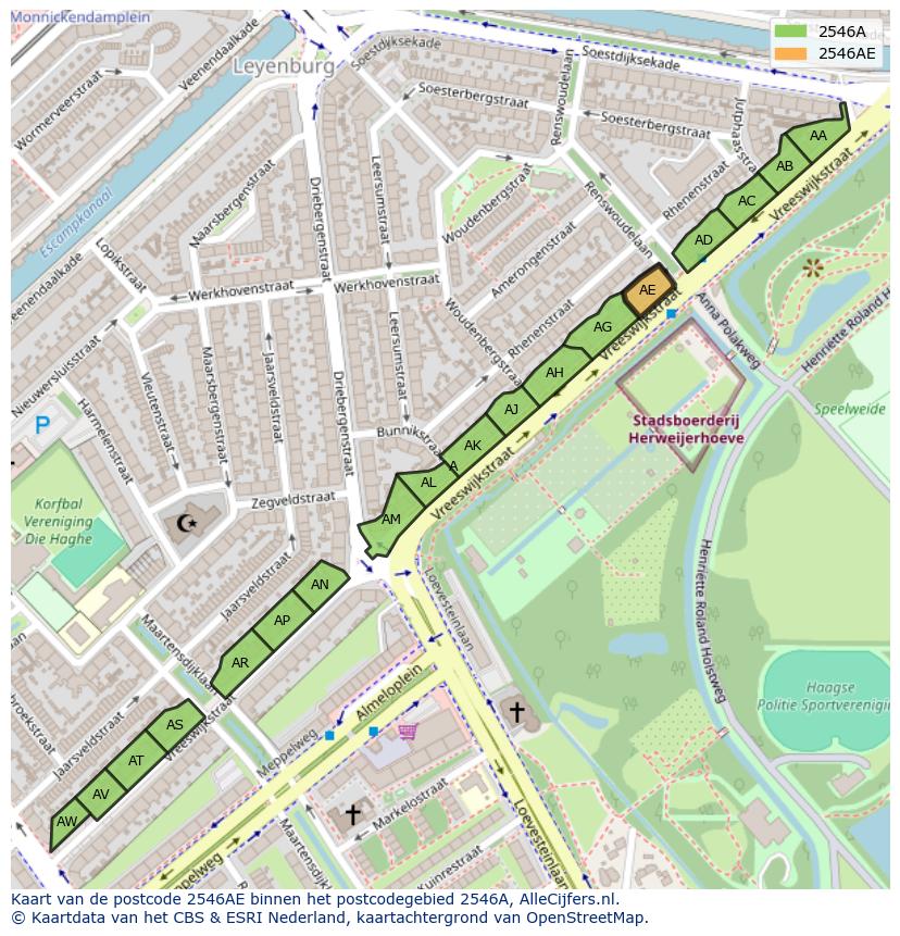 Afbeelding van het postcodegebied 2546 AE op de kaart.