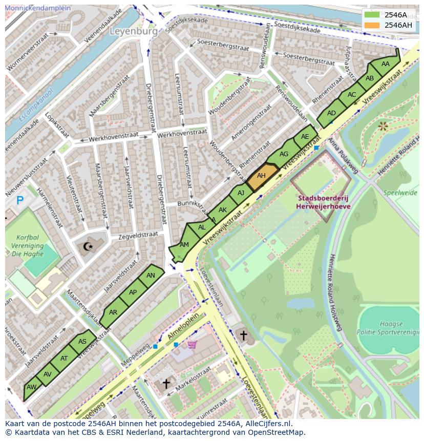 Afbeelding van het postcodegebied 2546 AH op de kaart.