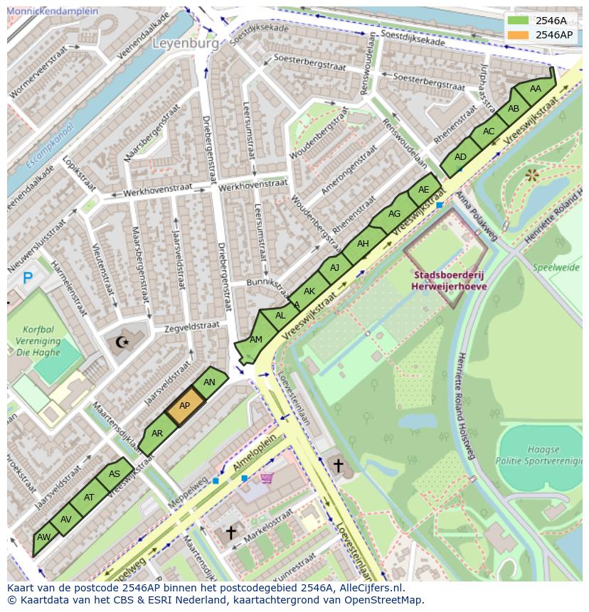 Afbeelding van het postcodegebied 2546 AP op de kaart.
