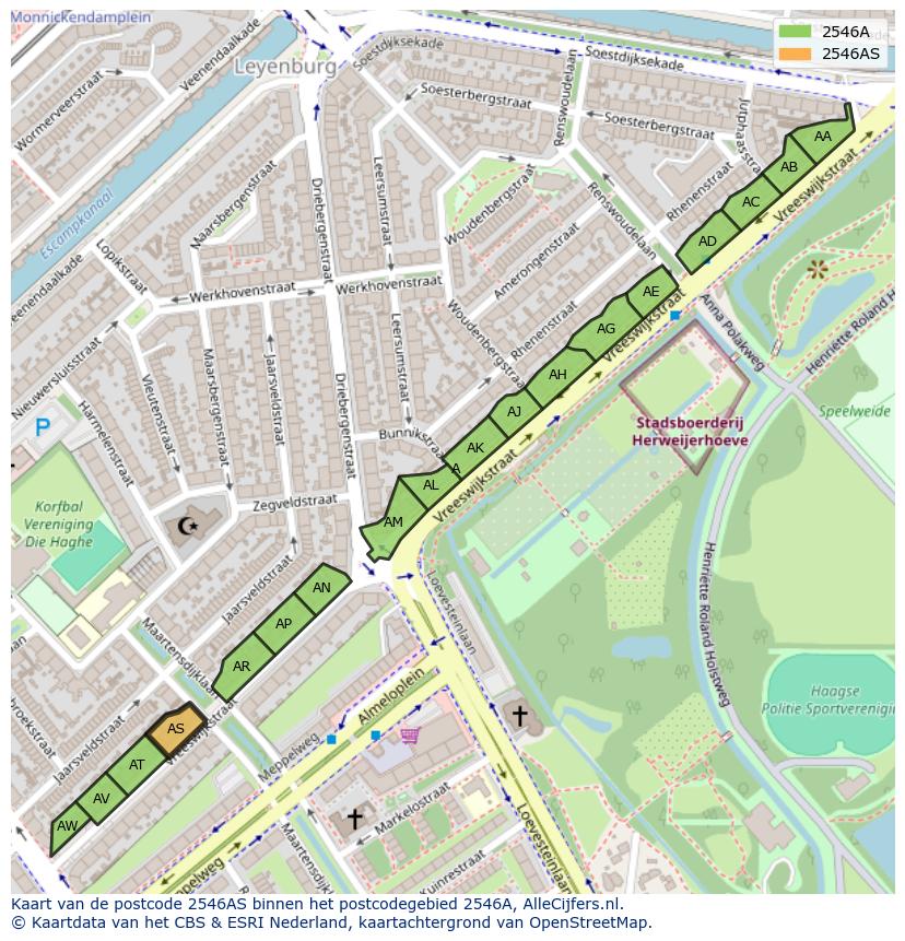 Afbeelding van het postcodegebied 2546 AS op de kaart.