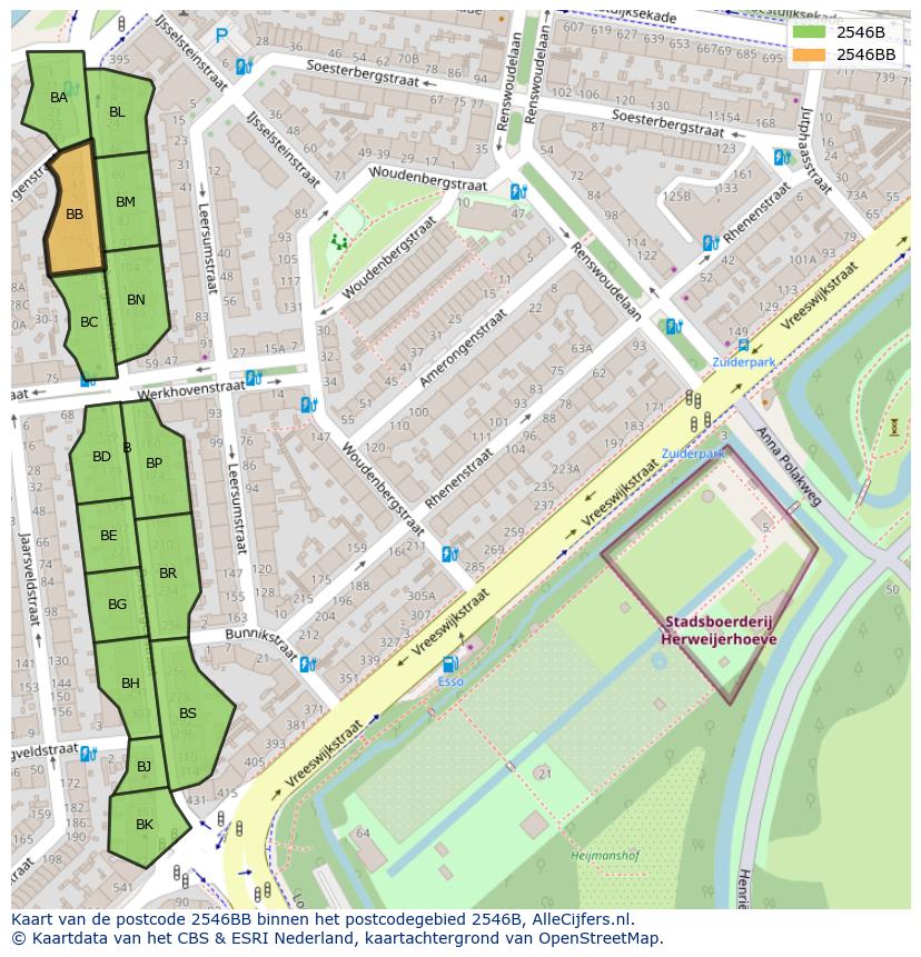 Afbeelding van het postcodegebied 2546 BB op de kaart.