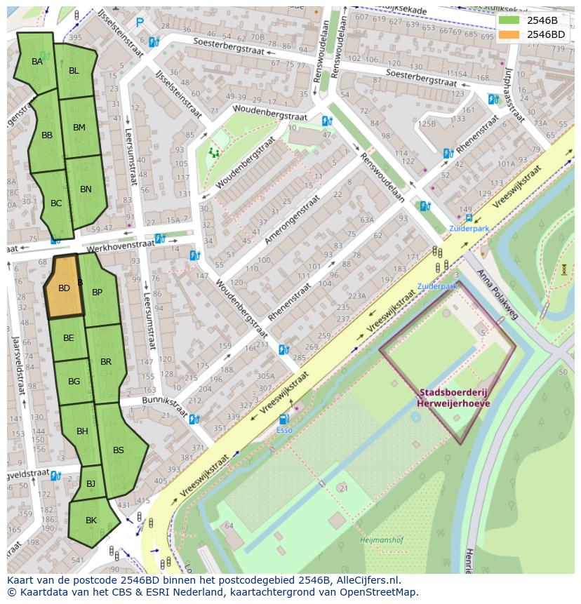 Afbeelding van het postcodegebied 2546 BD op de kaart.