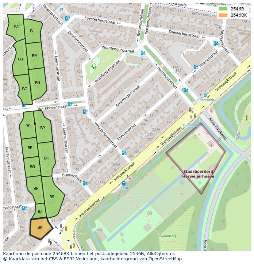 Afbeelding van het postcodegebied 2546 BK op de kaart.