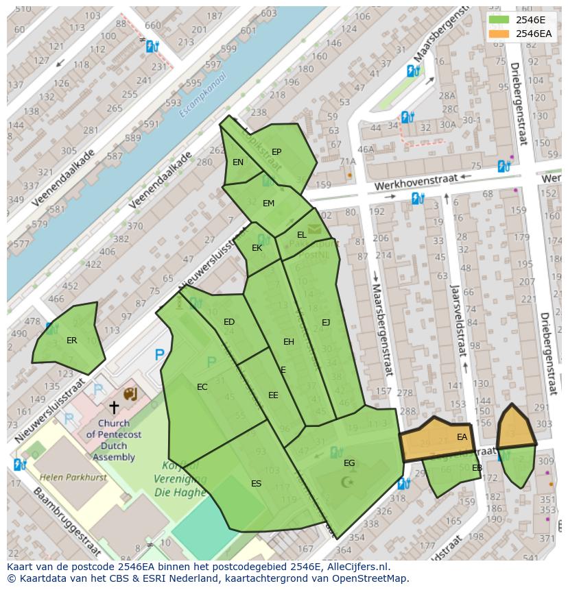 Afbeelding van het postcodegebied 2546 EA op de kaart.
