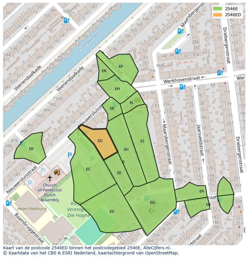 Afbeelding van het postcodegebied 2546 ED op de kaart.