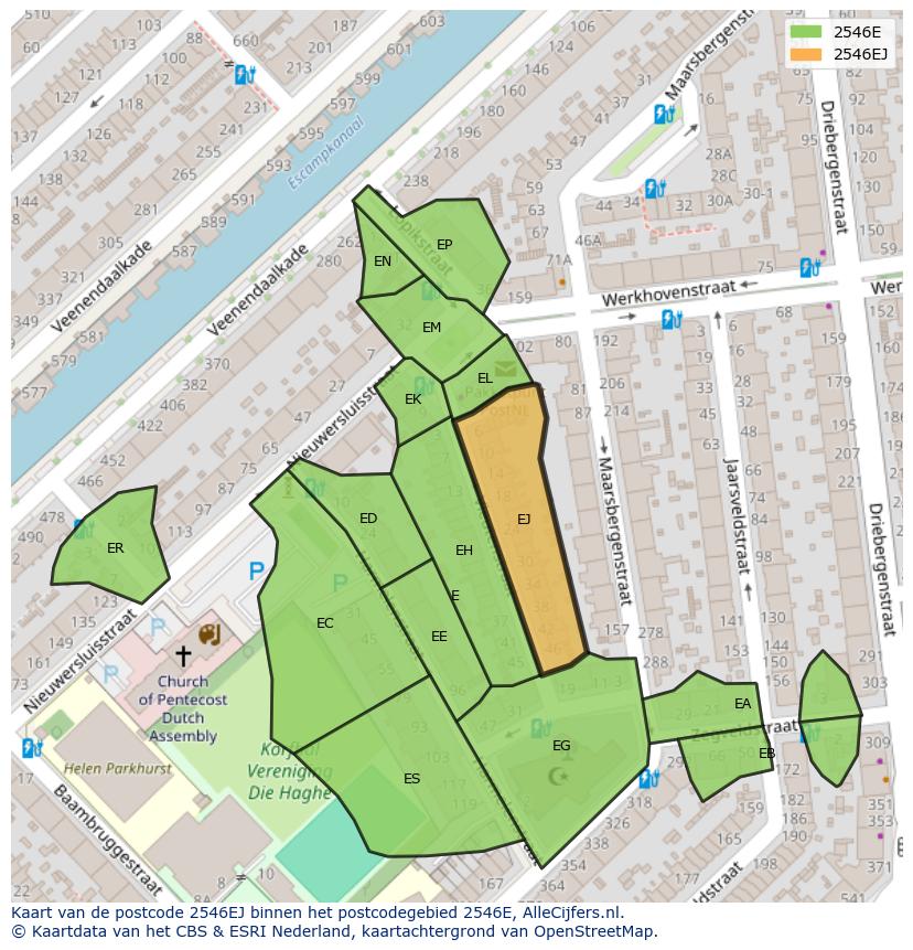 Afbeelding van het postcodegebied 2546 EJ op de kaart.