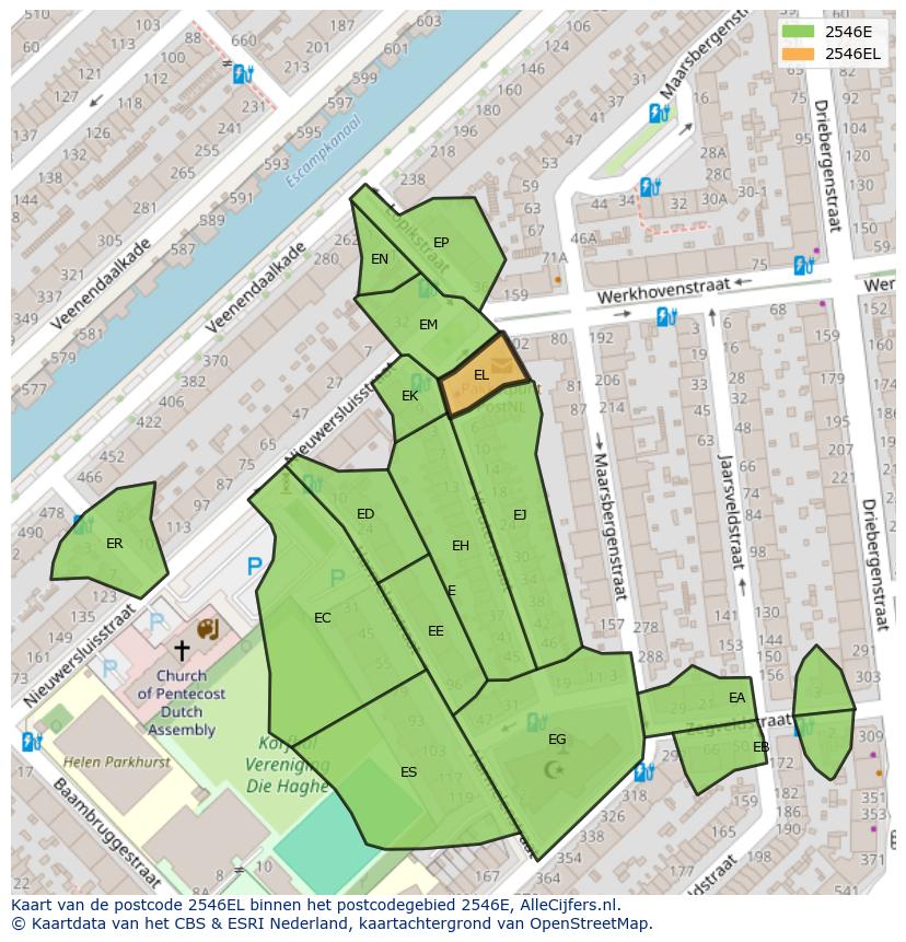 Afbeelding van het postcodegebied 2546 EL op de kaart.