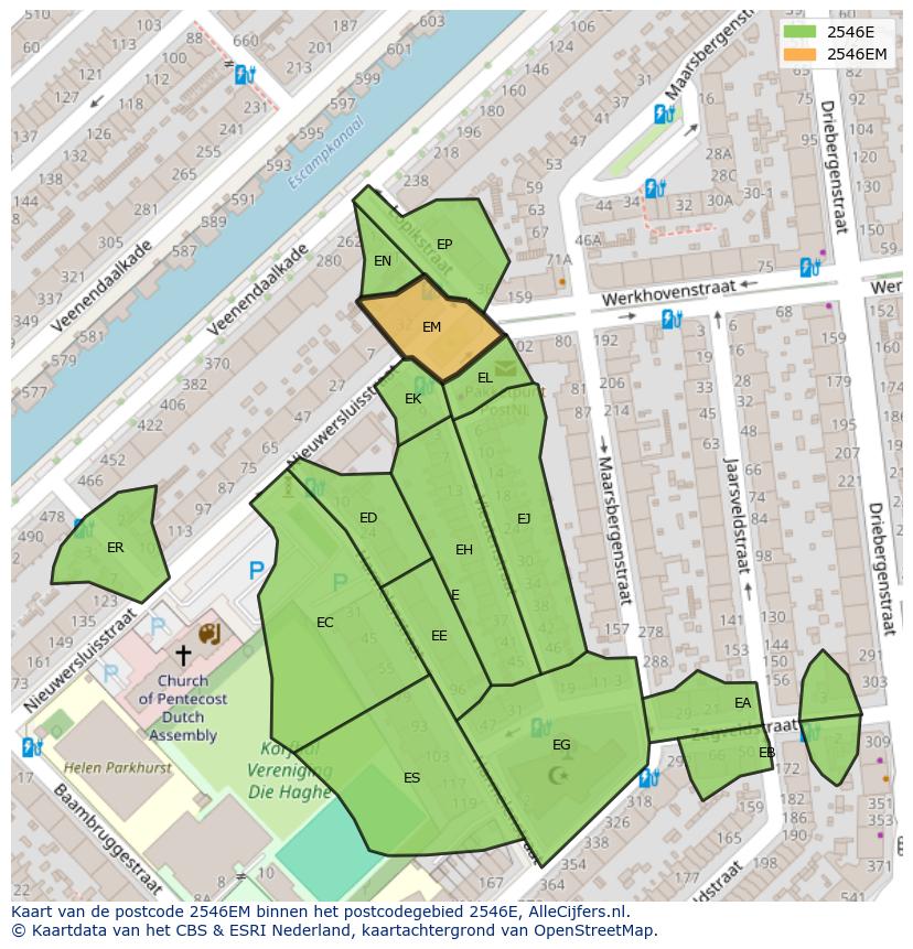 Afbeelding van het postcodegebied 2546 EM op de kaart.