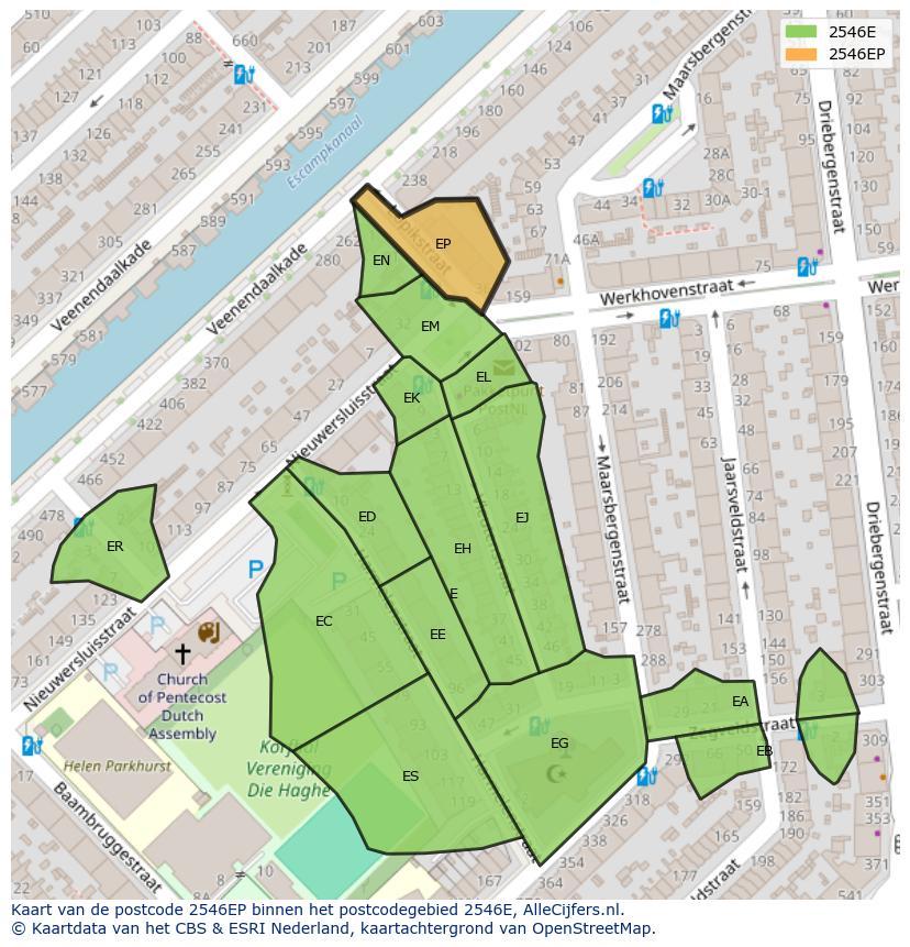 Afbeelding van het postcodegebied 2546 EP op de kaart.