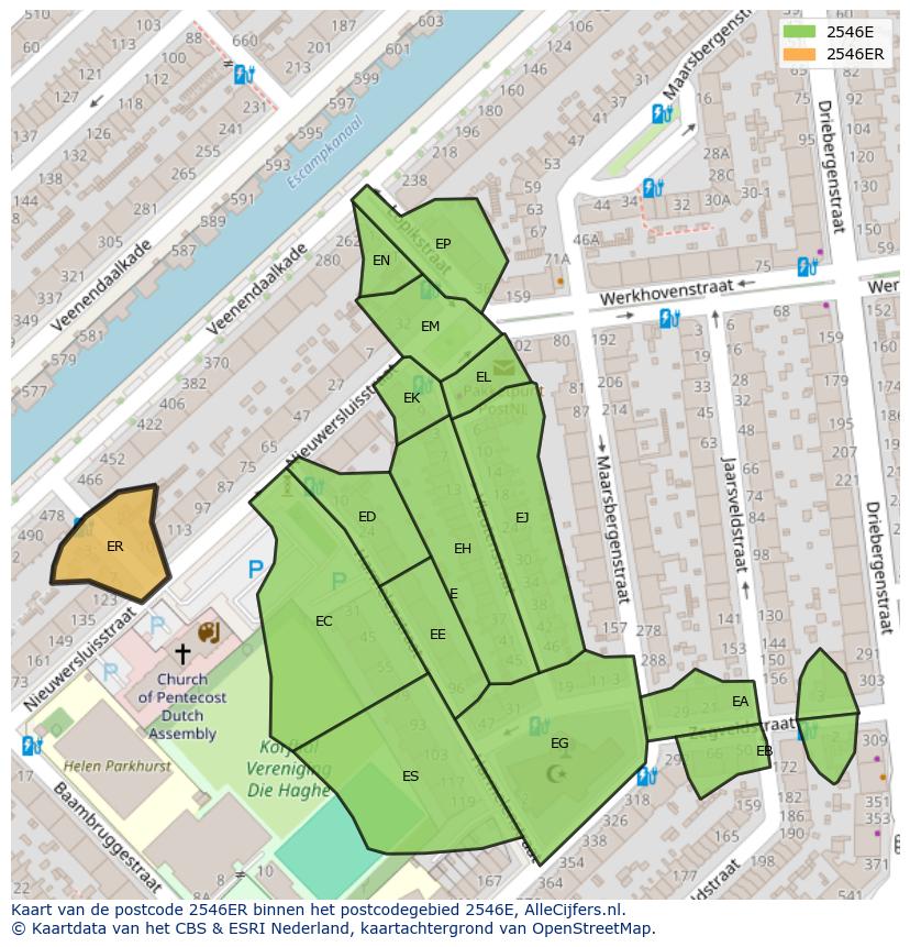 Afbeelding van het postcodegebied 2546 ER op de kaart.