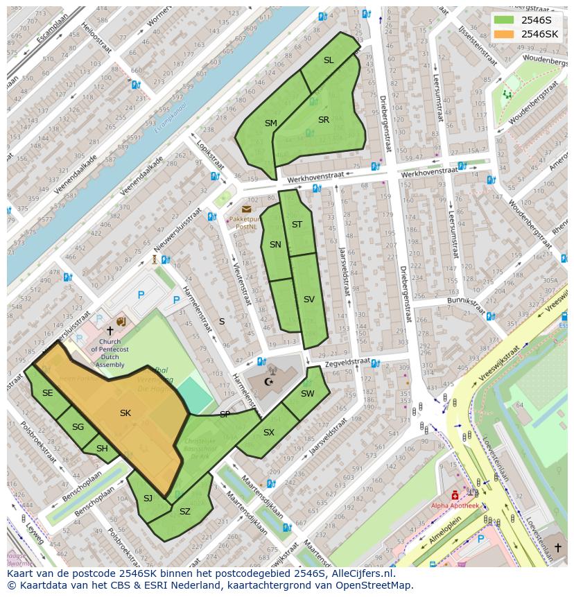 Afbeelding van het postcodegebied 2546 SK op de kaart.