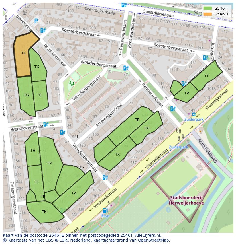 Afbeelding van het postcodegebied 2546 TE op de kaart.