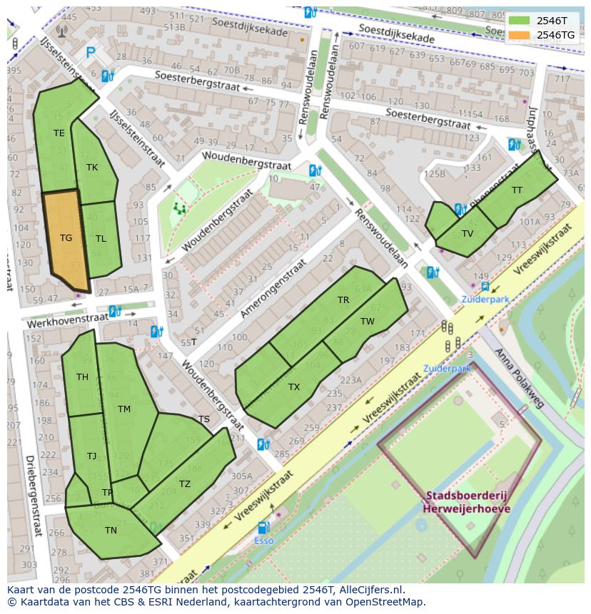 Afbeelding van het postcodegebied 2546 TG op de kaart.