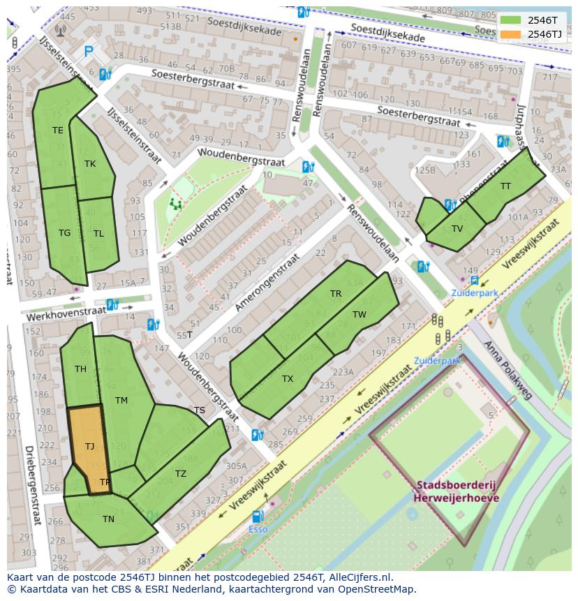Afbeelding van het postcodegebied 2546 TJ op de kaart.