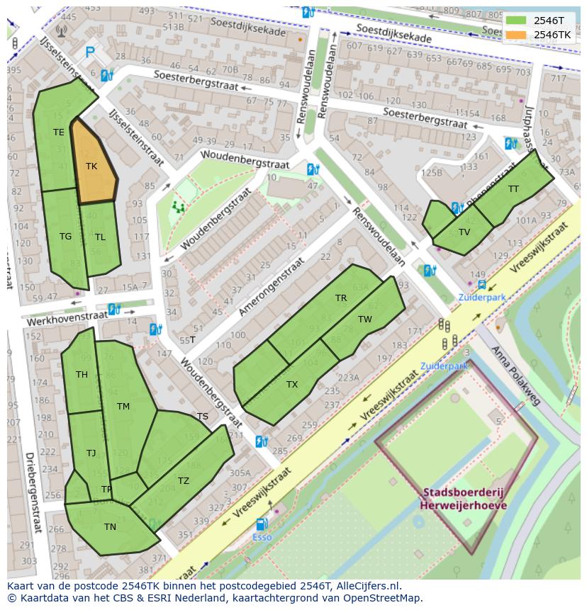 Afbeelding van het postcodegebied 2546 TK op de kaart.