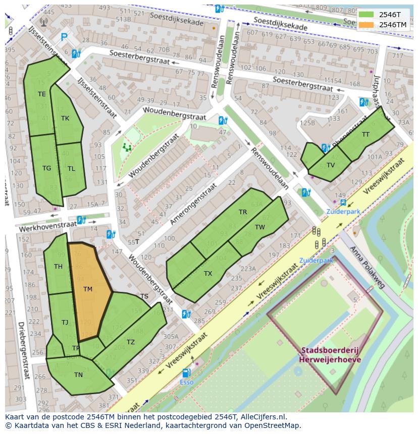 Afbeelding van het postcodegebied 2546 TM op de kaart.