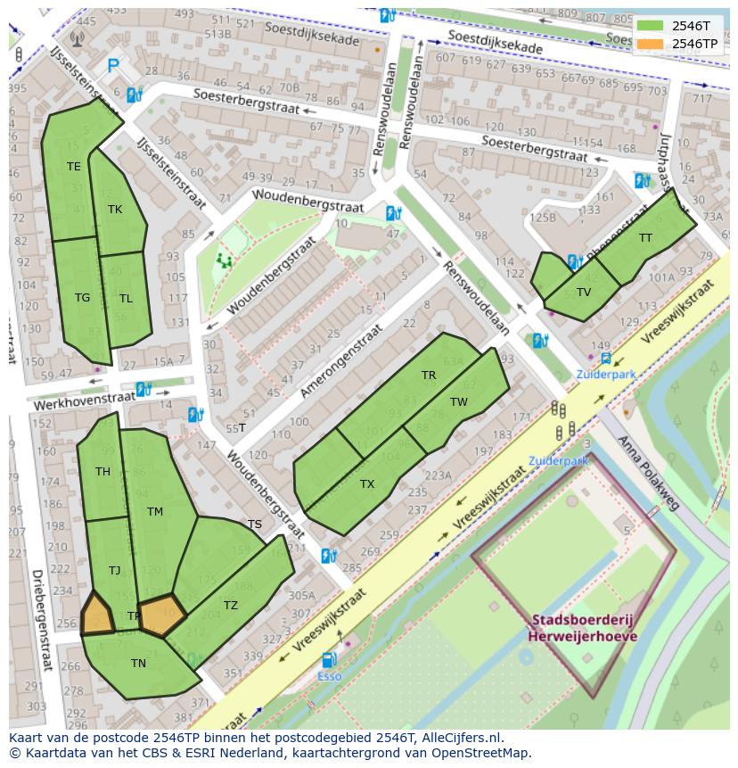 Afbeelding van het postcodegebied 2546 TP op de kaart.