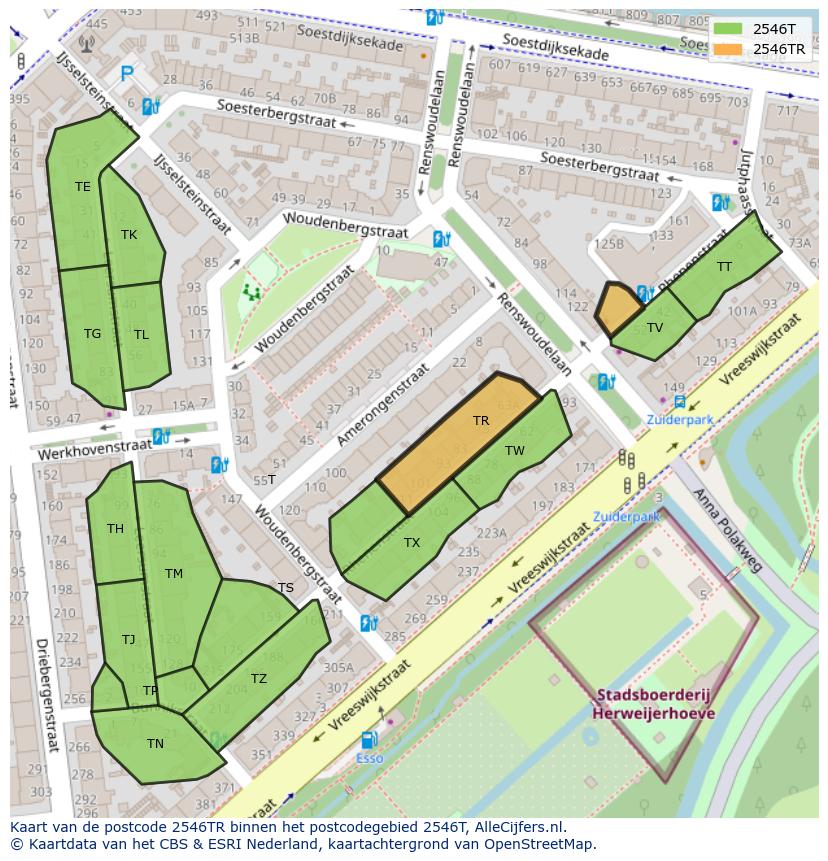 Afbeelding van het postcodegebied 2546 TR op de kaart.