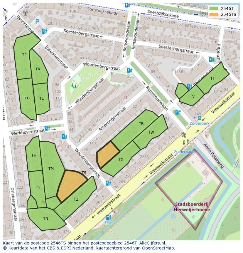 Afbeelding van het postcodegebied 2546 TS op de kaart.