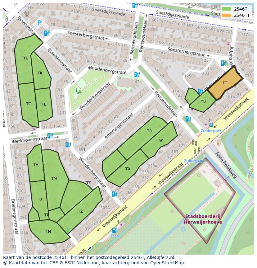 Afbeelding van het postcodegebied 2546 TT op de kaart.