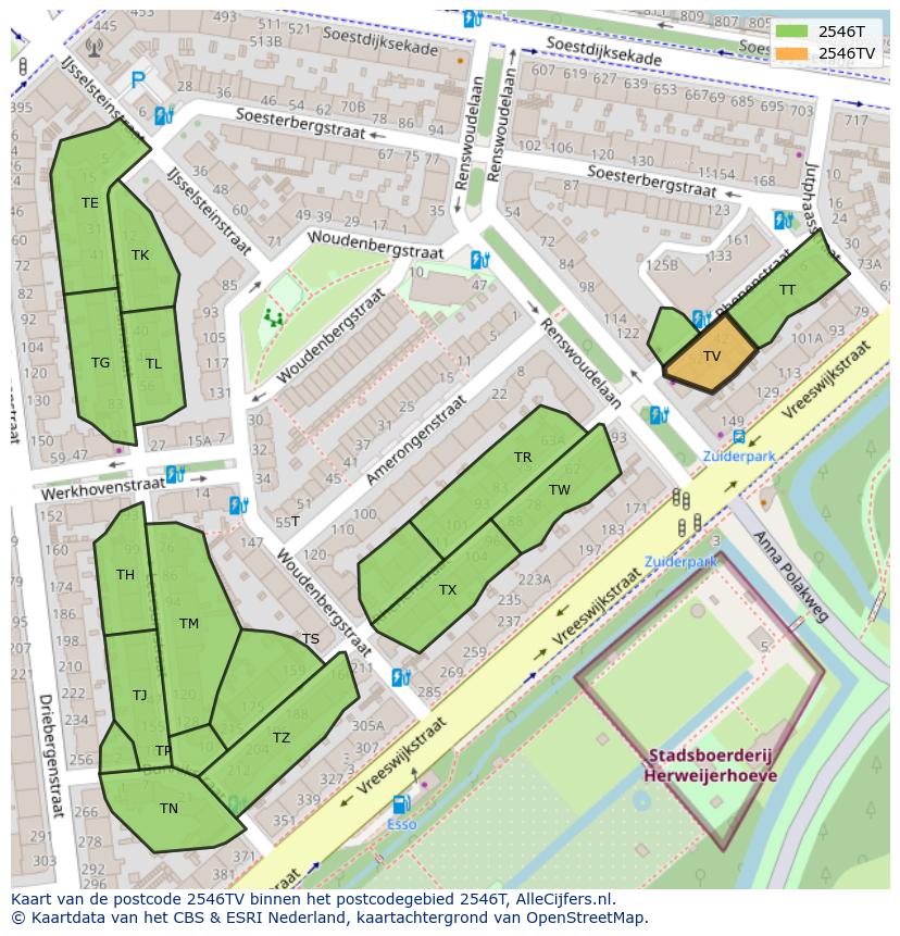 Afbeelding van het postcodegebied 2546 TV op de kaart.