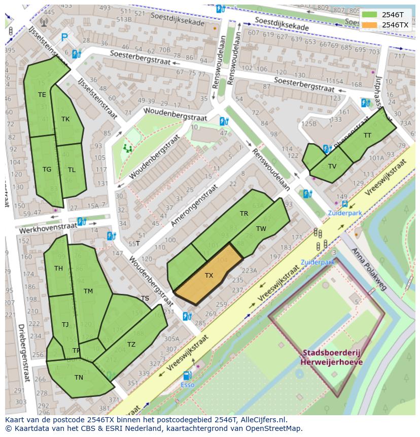 Afbeelding van het postcodegebied 2546 TX op de kaart.