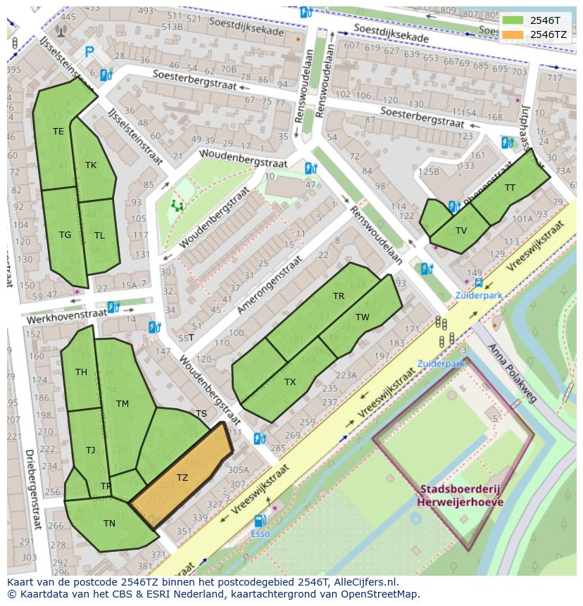 Afbeelding van het postcodegebied 2546 TZ op de kaart.