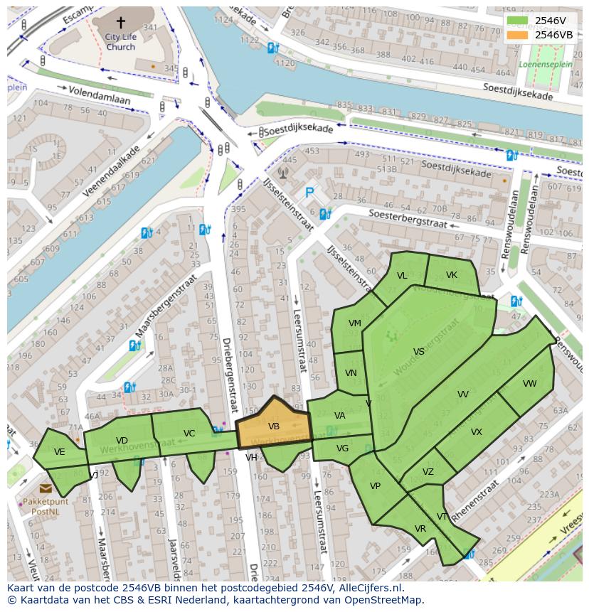 Afbeelding van het postcodegebied 2546 VB op de kaart.