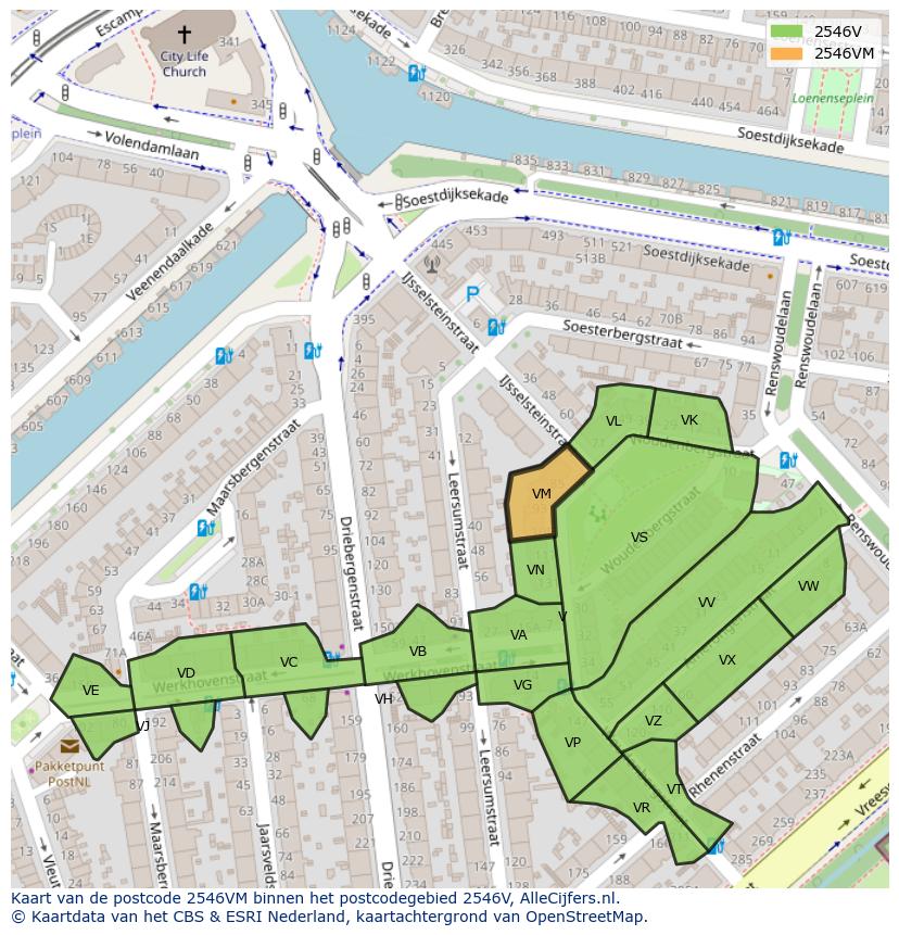 Afbeelding van het postcodegebied 2546 VM op de kaart.