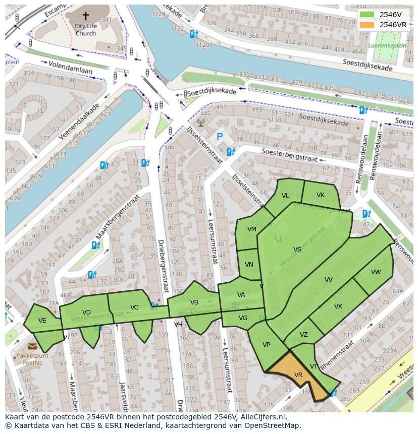 Afbeelding van het postcodegebied 2546 VR op de kaart.