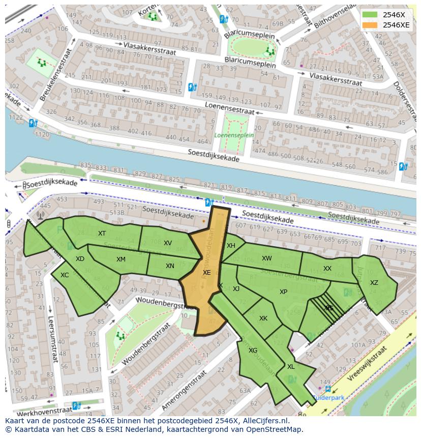 Afbeelding van het postcodegebied 2546 XE op de kaart.