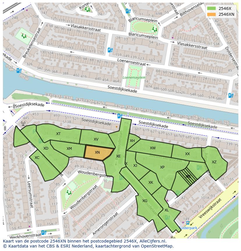 Afbeelding van het postcodegebied 2546 XN op de kaart.