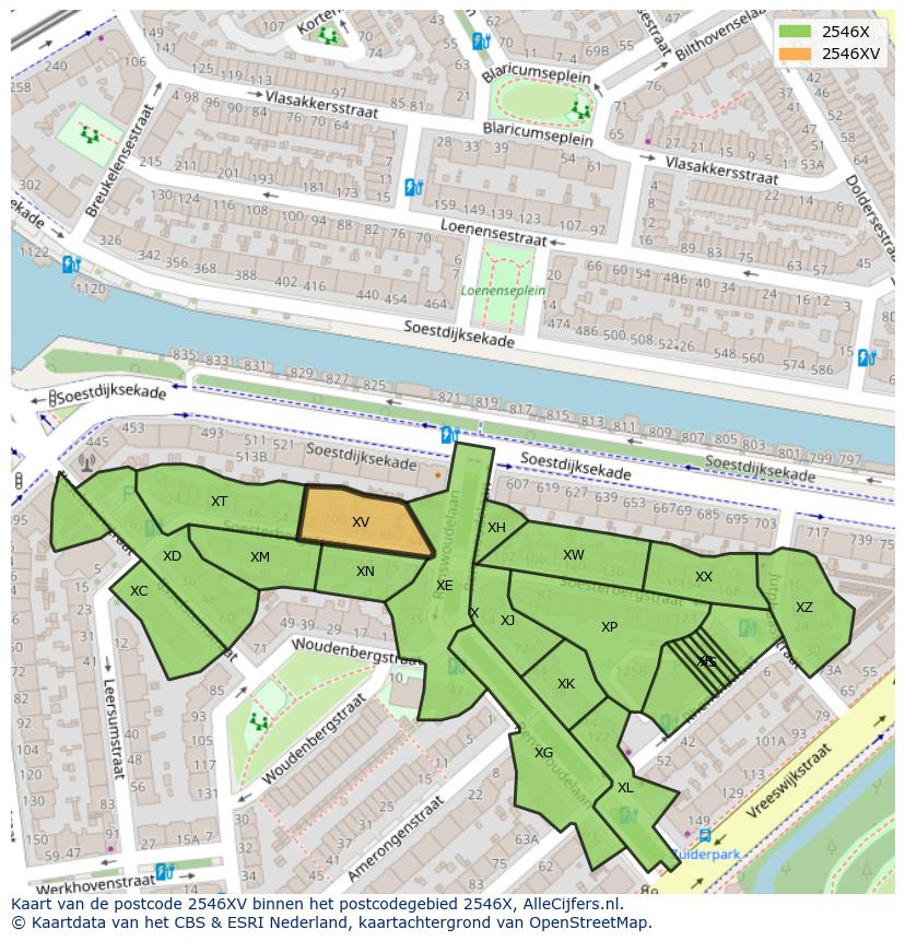 Afbeelding van het postcodegebied 2546 XV op de kaart.