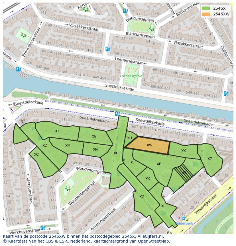 Afbeelding van het postcodegebied 2546 XW op de kaart.