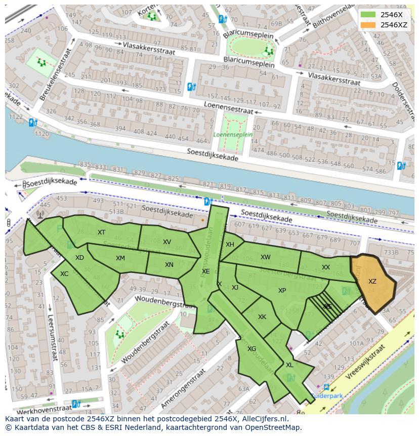Afbeelding van het postcodegebied 2546 XZ op de kaart.