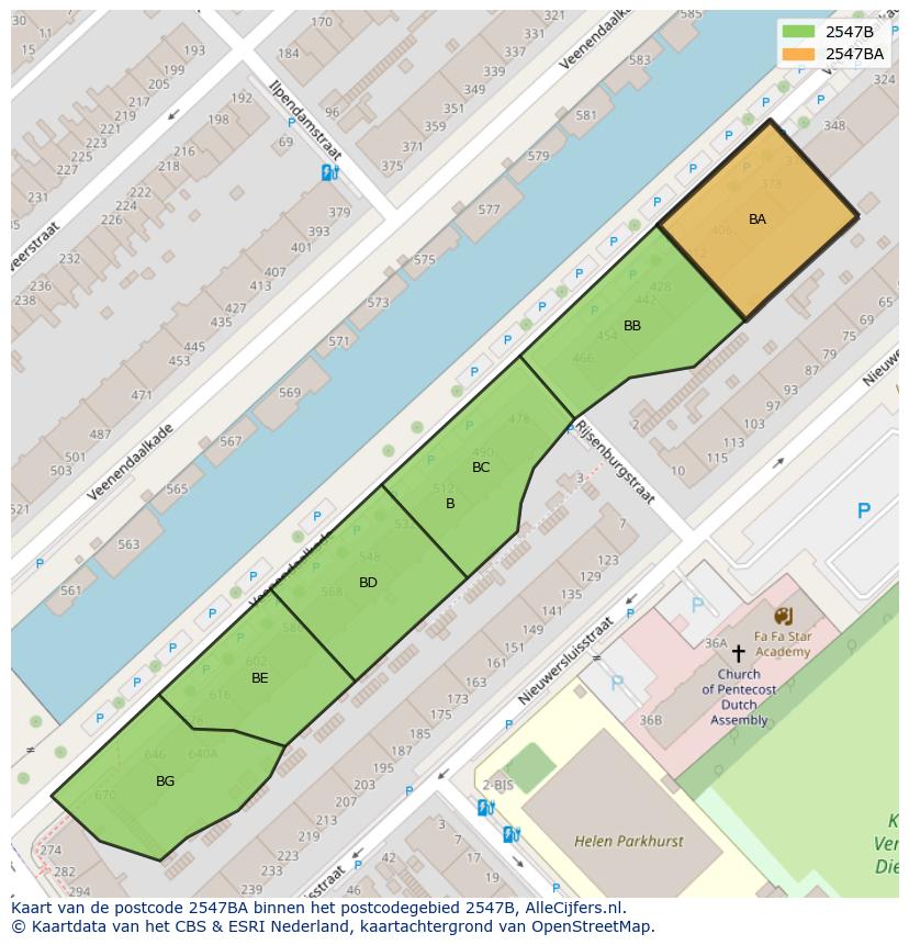 Afbeelding van het postcodegebied 2547 BA op de kaart.